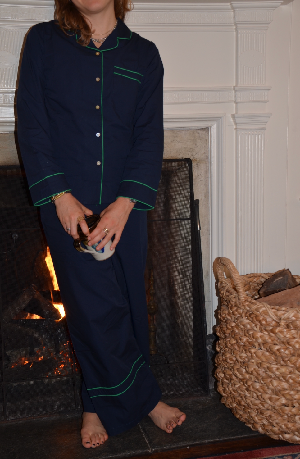 Blue Pajamas with Green Piping