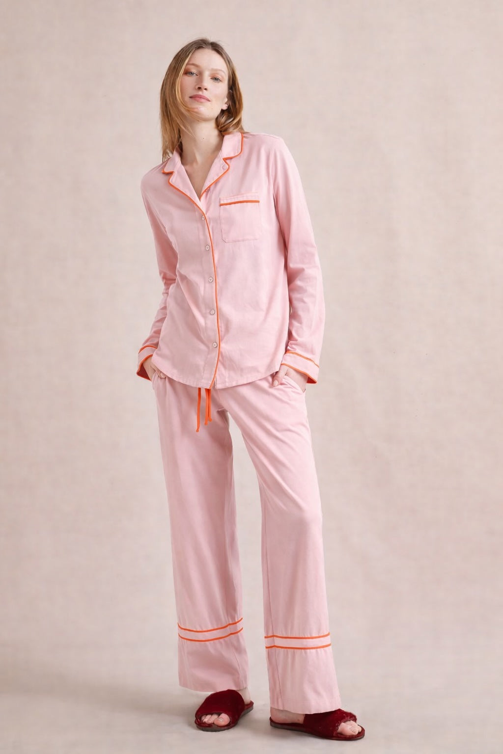 Pink Pajamas with Orange Piping